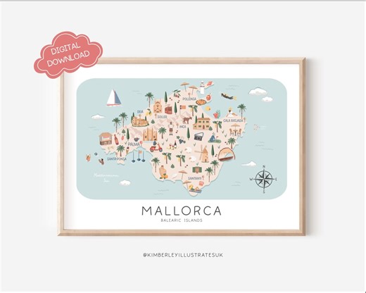 Illustrated Mallorca Travel Map: Printable Majorca Wall Art Poster (digital Download) - Etsy