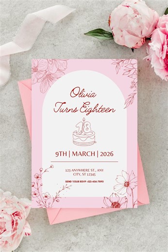 Editable 18th Birthday Invitation Template | Pink Floral Birthday Invite | Printable & Digital Canva eighteen card - Etsy Nederland