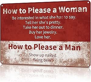 Vintage Funny Tin Metal Signs for Women Retro Bar Decor Pub Home Garage Kitchen Wall Decoration Gifts 8X12 Inches How to Please a Woman and a Man