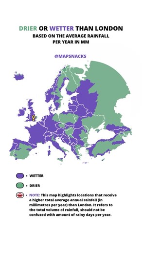 Handmade Digital Maps (NO Ai here❌🤖) | This map shows which regions are on average wetter or drier than the city of London based on the total amount for rainfall per year Data... | Instagram
