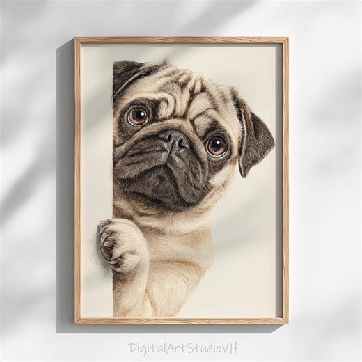 Pug Portrait Print - Realistic Dog Art, Neutral Home Decor (digital Download) - Etsy