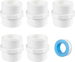 5 Pcs 1-1/2 Inch PVC Pipe Fittings Hex Nipple G1-1/2 X G1-1/2 Male Thread Coupling Adapter Connector