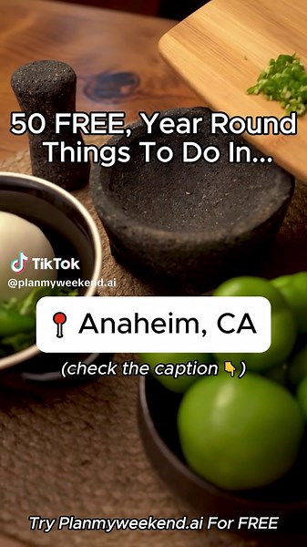 50 FREE, Year-Round Things To Do in Anaheim, California 👇 Don't forget to like & follow @planmyweekend.ai 📌 1) Downtown Disney – Enjoy window shopping & live entertainment without needing a ticket 📌 2) Pearson Park – Green spaces, playgrounds, and a historic amphitheater 📌 3) Yorba Regional Park – Walking trails, fishing lagoons & picnic spots 📌 4) Anaheim GardenWalk – Explore outdoor shopping, murals & dining 📌 5) Oak Canyon Nature Center – Scenic hiking trails & nature exploration 📌 6) 
