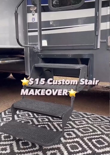 Easy DIY to make your stairs look better than new! #heartlandrv #heartlandambassador #rvrenovation #luxuryrv #rvdiy #rvlife