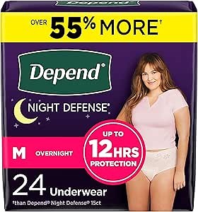 Depend Night Defense Adult Diapers for Women, Medium, 24 Count