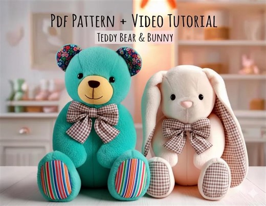 Memory Bear and Bunny 2 in 1 Sewing Pattern PDF | Teddy Bear DIY, Stuffed Animal Gift Idea | Bear’s Muzzle Not a Separate Pattern Piece - Etsy