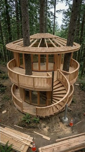 Building a Dream Round Treehouse Around Living Trees 🌲