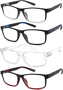 acavefox 4 Pack Reading Glasses Mens 1.25 Readers Blue Light Blocking | Anti UV Fashion Designer Blue Blocker Reading Eyeglasses Spring Hinge Sturdy/Comfortable, Accurate 1.25 Magnification