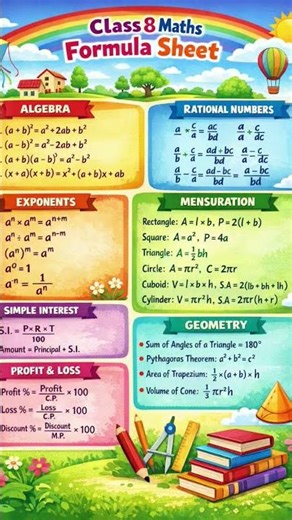 8th class NCERT maths all formula sheet...