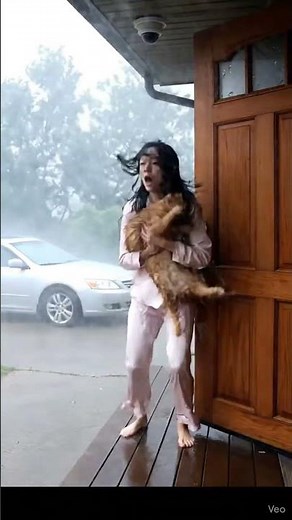 He Just Wanted to Stay Dry… She tired to save him! 🌀🐱🌧️ #shorts #storm #caughtoncam #rescue
