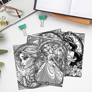 54 Princess Stained Glass Coloring Book, Art Nouveau Style, Coloring Book for Adults, Teens and Kids - Etsy