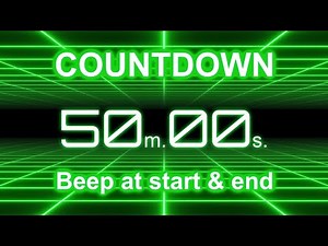 50-Minute Countdown Timer | Start/End Beeps | Neon Green Grid | 4K
