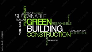 Green building construction sustainable word tag cloud animation Stock Video