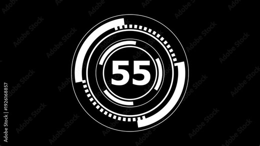 60 Second Countdown Timer HUD Animation: Futuristic Sci-Fi Digital Clock with Rotating UI Elements for Sports & Tech