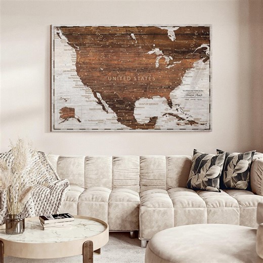 Light Wooden Push Pin USA Map - Etsy