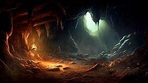 Cave, Flames, Fantasy, Rocks