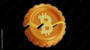 3D Animation of Bitcoin Halving Cuts Mining Rewards | Alpha Channel