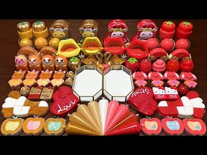 GOLD AND RED PIPING BAG - Mixing Random Things Into Glossy Slime ! Satisfying Slime Videos #1283