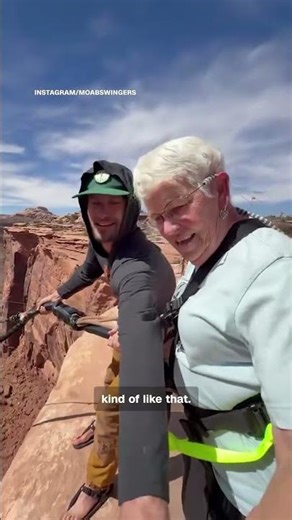 78-year-old woman rope swings for the first time in her life