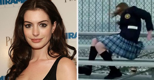 Anne Hathaway Really Fell On The Bleachers In "Princess Diaries" And Director Garry Marshall Kept It For "Charming" Reasons