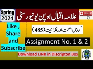 AIOU Code 485 Solved Assignment No.1 & 2 Spring 2024 || Subject: Health and Nutrition || (BA/B.Com)