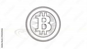3d black wireframe spin and assemble into a 3d bitcoin symbol in ring like coin. 4k 3d clean animation on white background