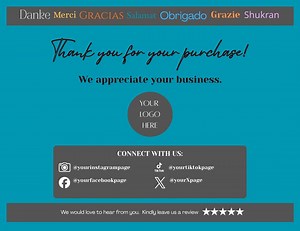 Teal Thank You Card Template for Business (canva Editable & Printable) - Etsy