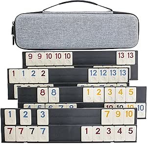 Rummy Cube Game Original Rummy Tiles Game Travel Rummy Game Set with 4 Anti-Skid Racks, Hard EVA Carrying Case, Color-Coded Numbers
