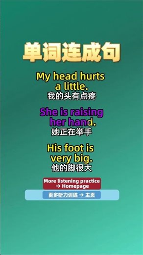 Easy English Sentences with Head, Hand & Foot中文：用头、手和脚轻松说英语短句 #英语学习