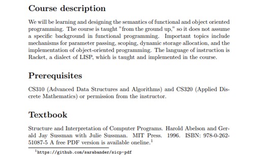 CS450 : Structure of Higher Level Languages
