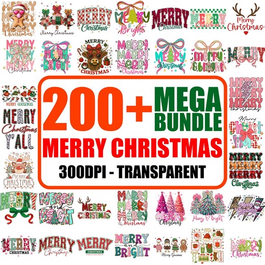 Merry Christmas PNG Bundle: 200  Holiday Clipart Designs (commercial Use) - Etsy Australia