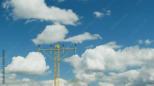 Civil airplane approaching airport over landing lights