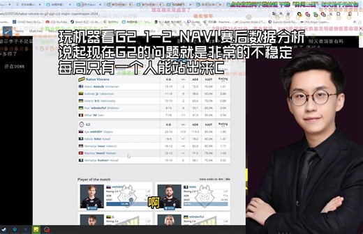 玩机器看G2 1-2 NAVI赛后数据分析 说起现在G2的问题就是非常的不稳定 每局只有一个人能站出来C
