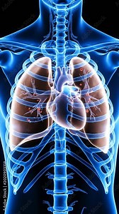 3D Medical Hologram Illustration of Human Heart and Lungs Displaying Congestive Heart Failure in Detailed Anatomy for Health Education