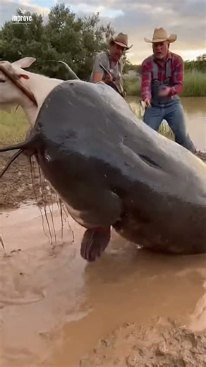 Unbelievable! 😱 Giant Monster Fish attacks a goat! Can they save it? Watch till the end! 🐟🐐🔥 #Nature