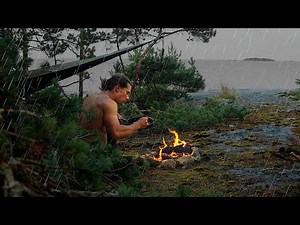 3 Day Camping in HEAVY RAIN at Night: Catch & Cook, Rain ASMR, Bushcraft