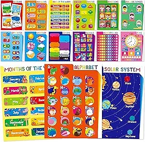 15 Packs Educational Poster, Thick Early Learning Posters Waterproof & Tear Proof with PET Film, Alphabet/Numbers 1-100/Season/Colors/Shapes Posters for Kindergarten Preschool Toddlers (17.5”x13.4”)