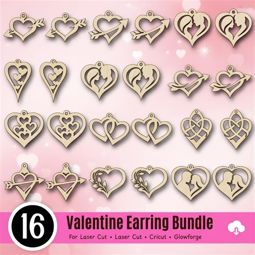 Valentine Earring SVG Bundle: Laser Cut Heart Jewelry Designs for Cricut Glowforge (digital Download) - Etsy