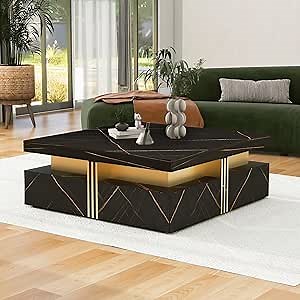 Modern Black Square Storage Coffee Table with 4 Drawers