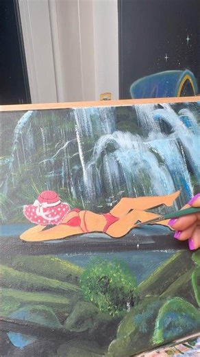painting girl dreaming about tropics 👒 #painting #waterfall #art