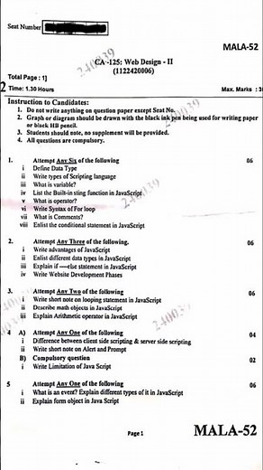 CA-125: Web Design - II | BCA | Question paper | 2024-24 | NEP | First Year | #shorts