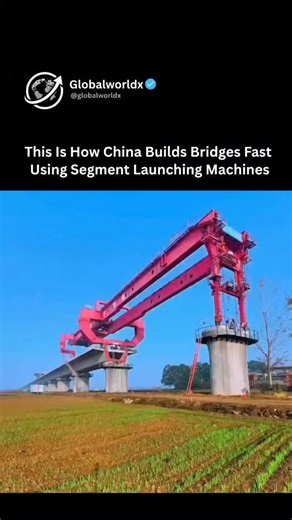 Facts | Business | Tech | Success on Instagram: "Witness the incredible speed and precision that is redefining bridge building in China. This revolutionary bridge-building machine is an absolute game-changer, demonstrating unparalleled efficiency by lifting massive prefabricated concrete segments, sliding them into position, and placing them with tight, millimeter-perfect accuracy high above the ground. The beauty of this method lies in its ability to assemble each segment in the air, allowing t
