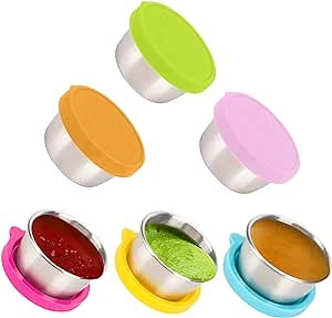 Ecurfu Salad Containers For Lunch To Go, 6x1.6 Oz Stainless Steel Condiment Containers With Lids, Leakproof Sauce Cups for Dipping, Salad Dressing, Meal Prep