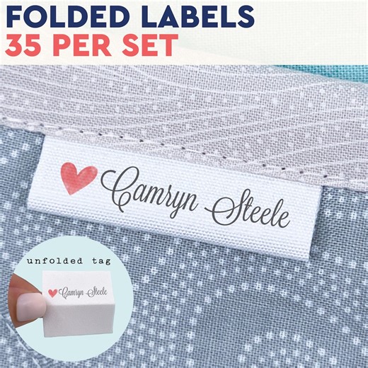 Personalized Cotton Fabric Labels, Heart Name Tags, Sewing or Iron On - Etsy UK