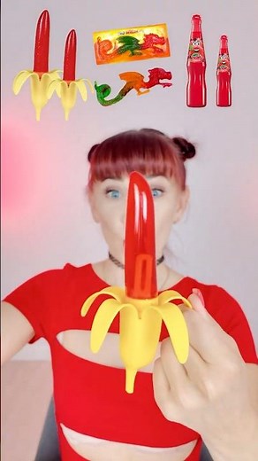 ASMR Red Jelly Banana, Gummy Dragon, Twist And Drink