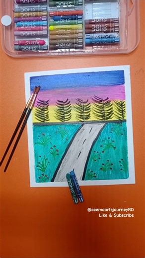 Easy Road & Tree drawing| Oil Pastel Art #oilpasteldrawing #artshorts #arcylicpainting #easytutorial