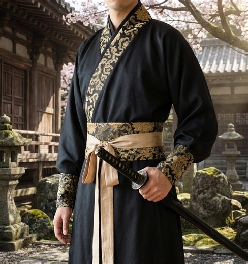 Black Gold Mens Hanfu Samurai Kimono Cosplay Costume Martial Arts Robe - Etsy