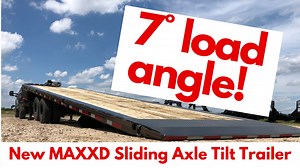 Watch the Maxxd Trailers Slide-X tilt trailer in action. Available in a gooseneck or pintle hitch, this sliding axle tilt trailer offers unmatched versatility for loading heavy low profile equipment with a load angle of only 7 degrees, and a GVWR up to 25,990 lbs! Give us a call at 877-753-3257 or visit us at www.happytrailersales.com to order yours today! | Happy Trailers
