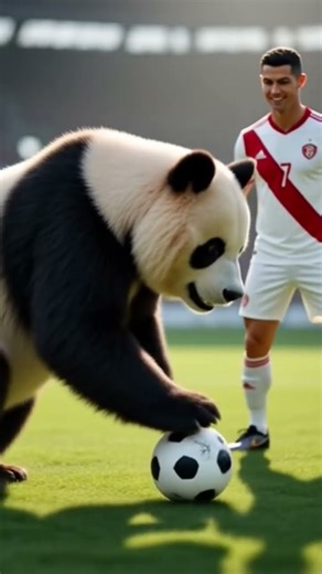 panda 🐼 playing football with ronaldo 😀 # ai video # shorts video# viral videos