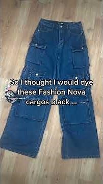 Dying Fashion Nova cargo jeans from blue to black using Dylon machine wash fabric dye